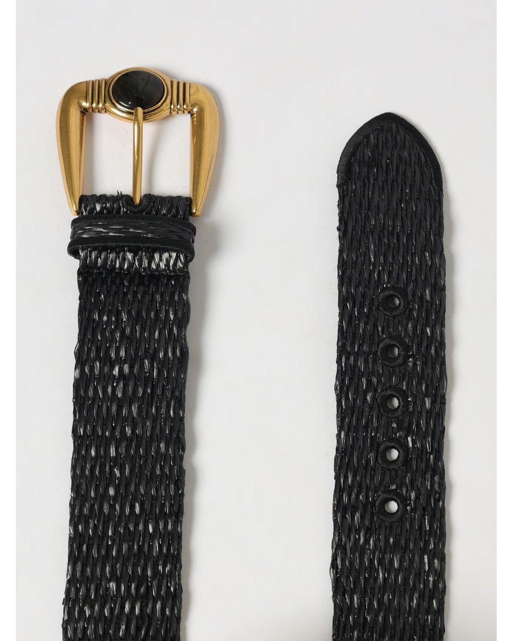 Etro Gray Woven Raffia Belt With Jewel Buckle
