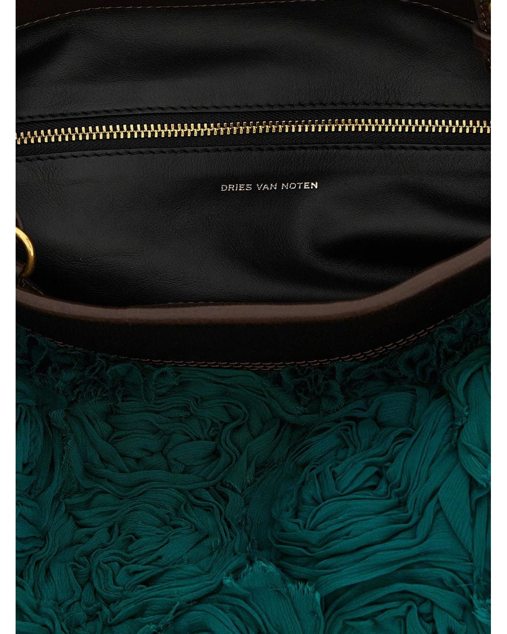 Dries Van Noten Green Flared Acetate Shoulder Bag With Embroidery And Leather Handle