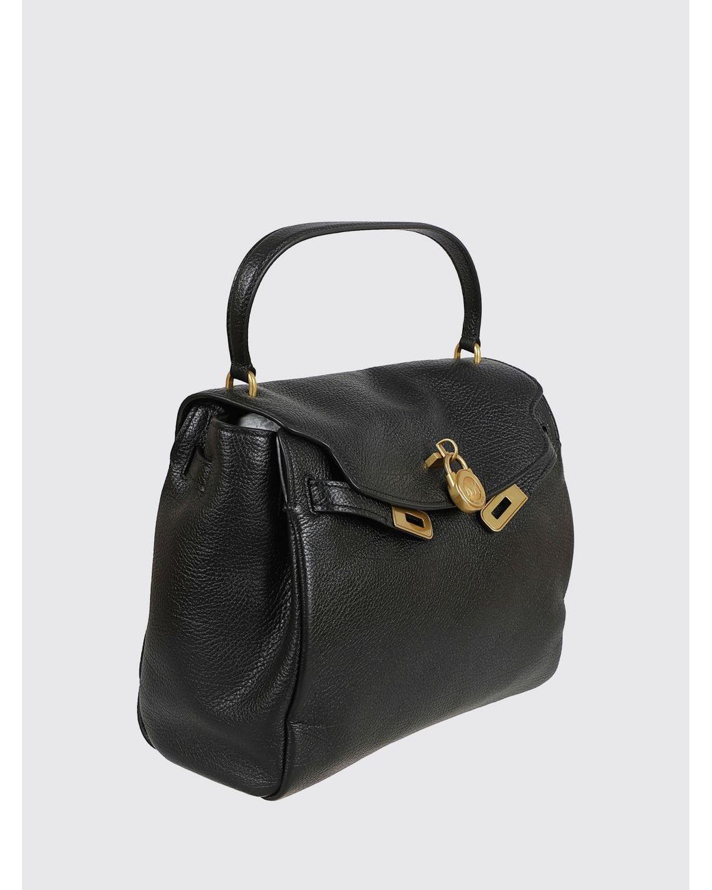 Michael Kors Black Large Hamilton Grained Leather Handbag With Padlock