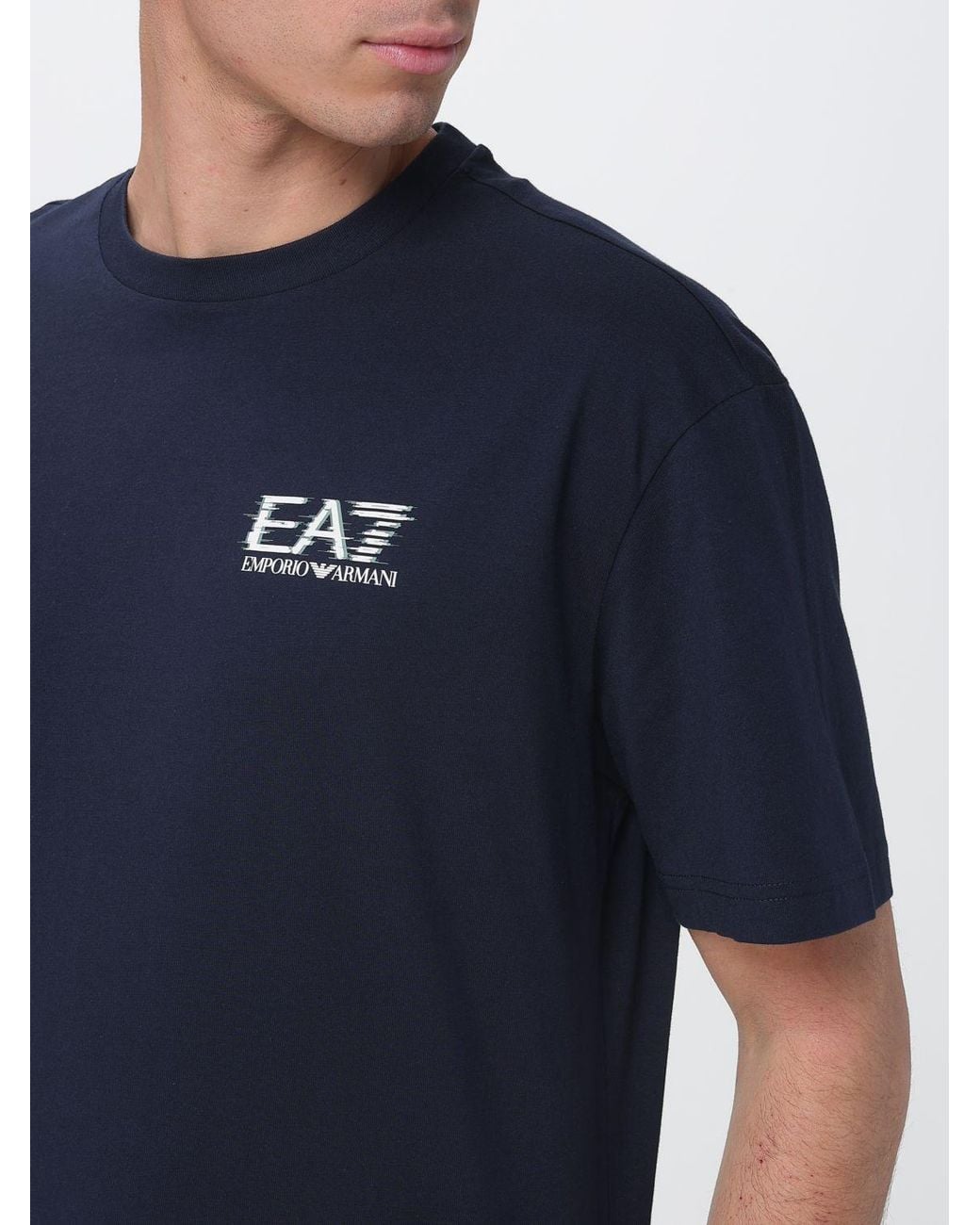 EA7 Blue Cotton T-Shirt With Logo for men