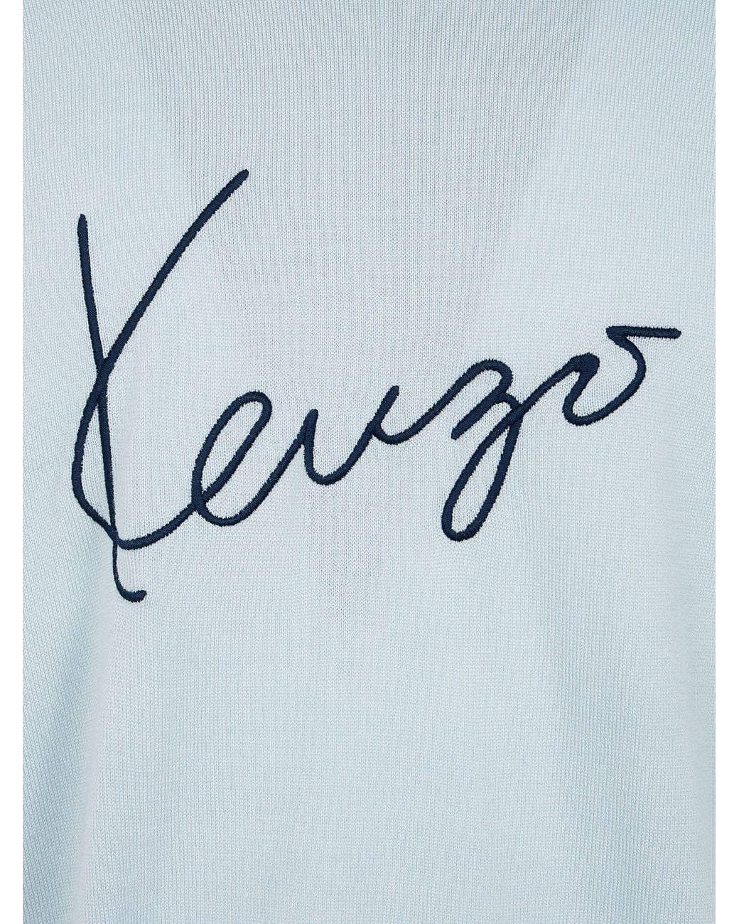 KENZO Blue Dropped Shoulder Pure Wool Logo T-Shirt for men