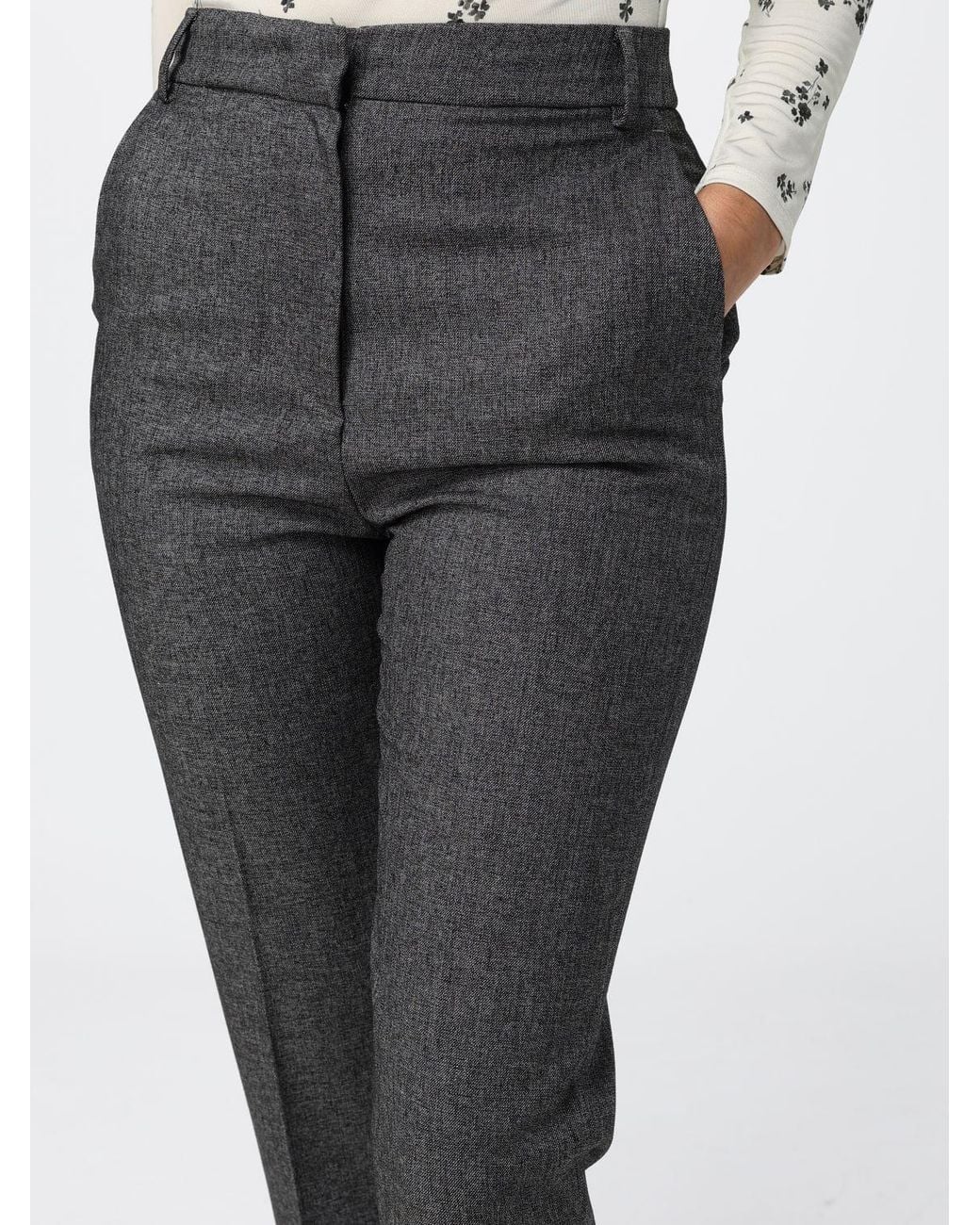 Hanita Gray Cropped Straight-Leg Trousers