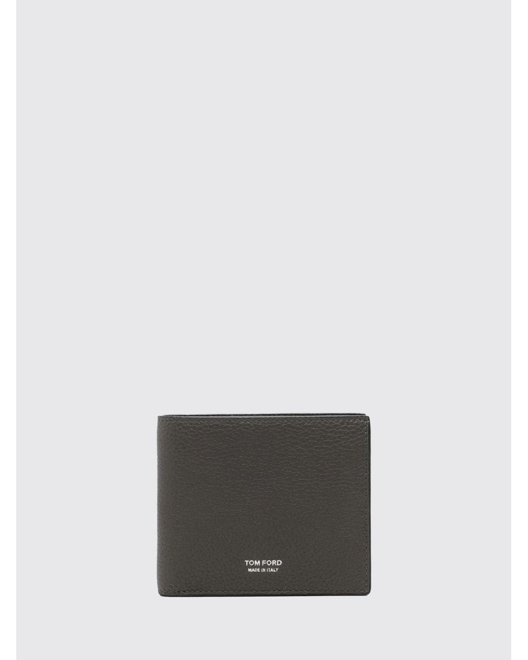 Tom Ford Gray Bifold Calf Leather Wallet With Coin Pocket And Laminated Logo for men