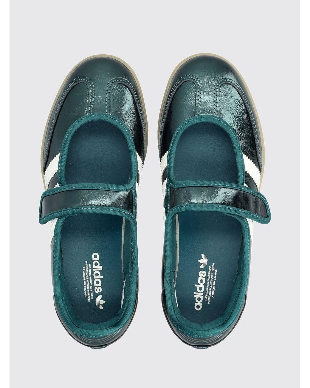 Adidas Originals Blue Samba Jane Laminated Leather Mary Jane Flats With Velcro Strap