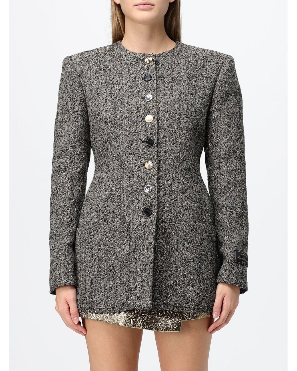MSGM Gray Cropped Wool-Blend Crew-Neck Blazer