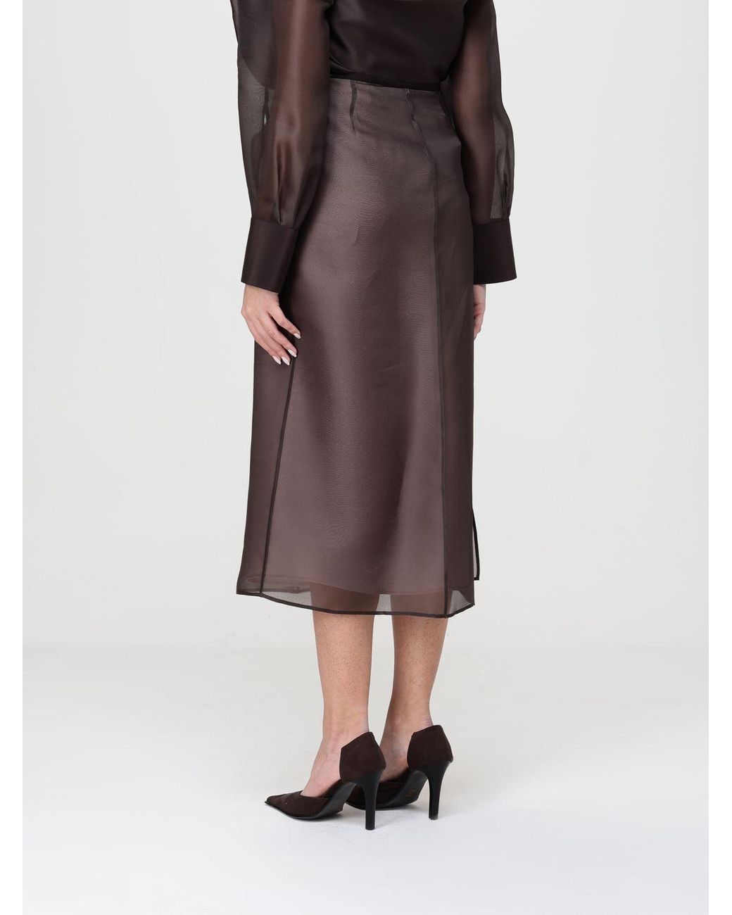 Agnona Brown Silk Midi Skirt