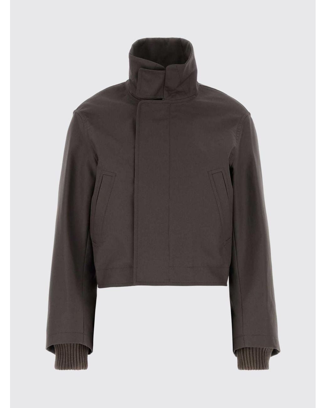 Victoria Beckham Gray Cotton Short Jacket With Funnel Neck And Dropped Shoulders