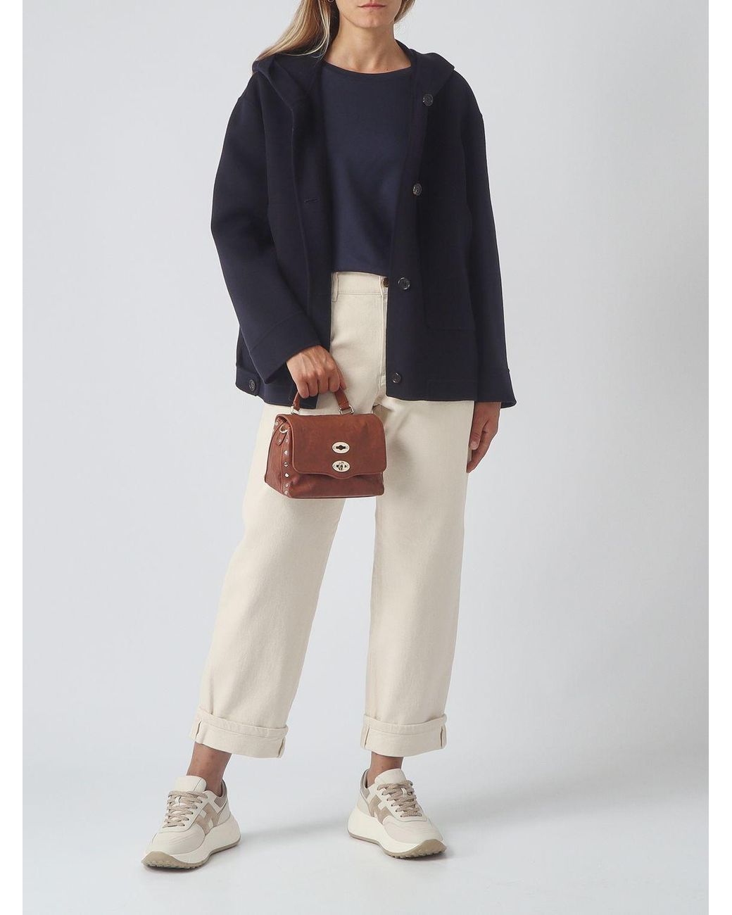 Max Mara Blue Hooded Virgin Wool Short Coat