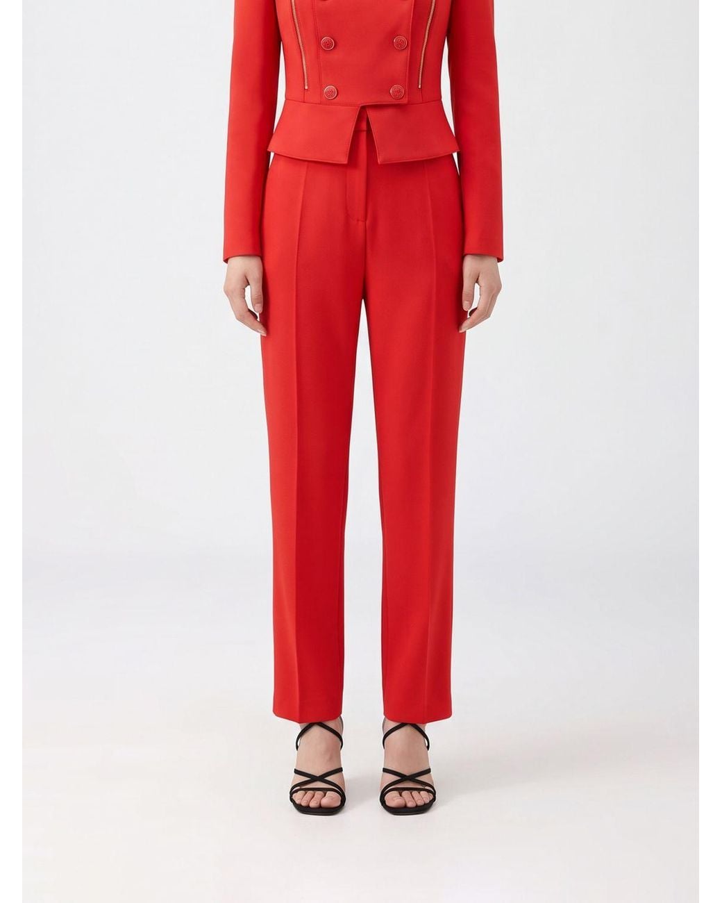 Elisabetta Franchi Red Mid-Rise Slim Fit Skinny Crêpe Trousers