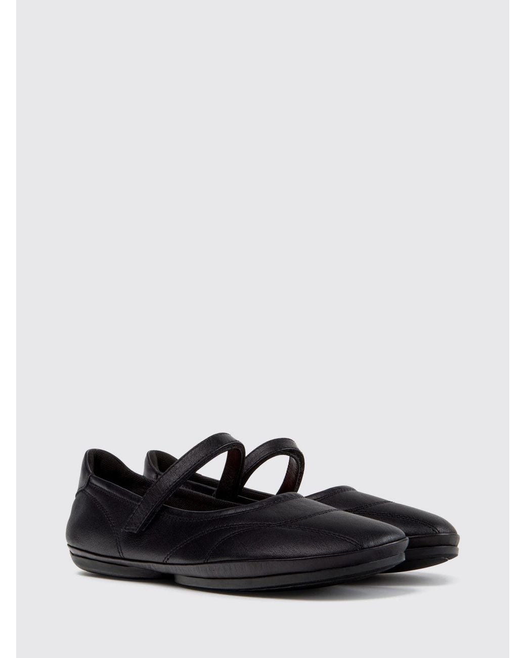 Camper White Right Nina Leather Mary Jane Flats With Velcro Strap