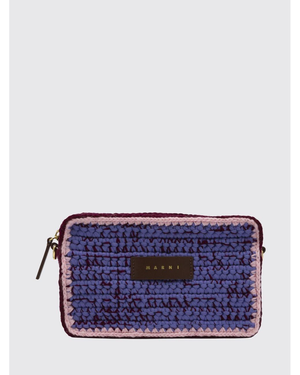 Marni Blue Small Crochet Wool Shoulder Bag With Adjustable Strap