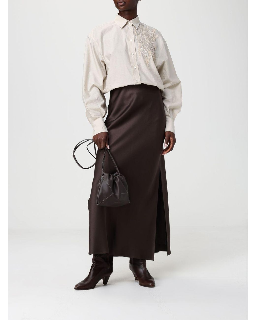 Brunello Cucinelli Brown Long Satin Skirt