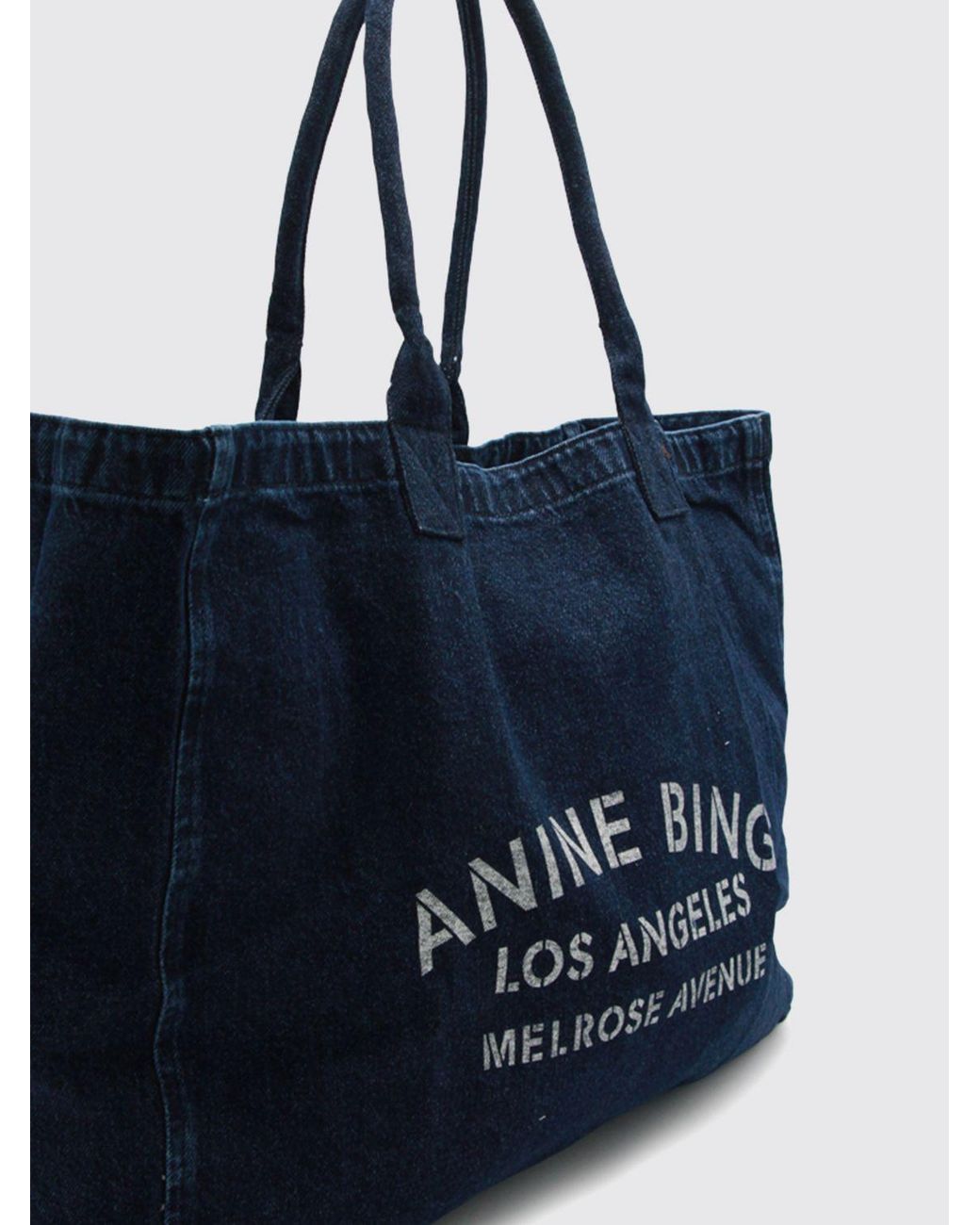 Anine Bing Blue Large Cotton Denim Tote Bag With A Printed Logo