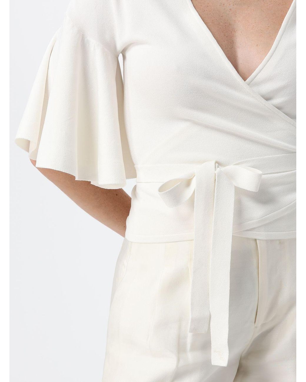 Jacquemus White Slim Fit V-Neck Top With Tie Fastening