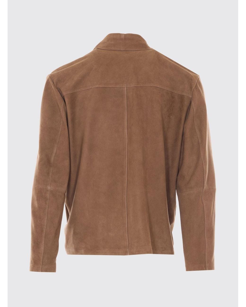 Arma Brown Suede Goat Leather Shirt Jacket With Welt Pockets for men