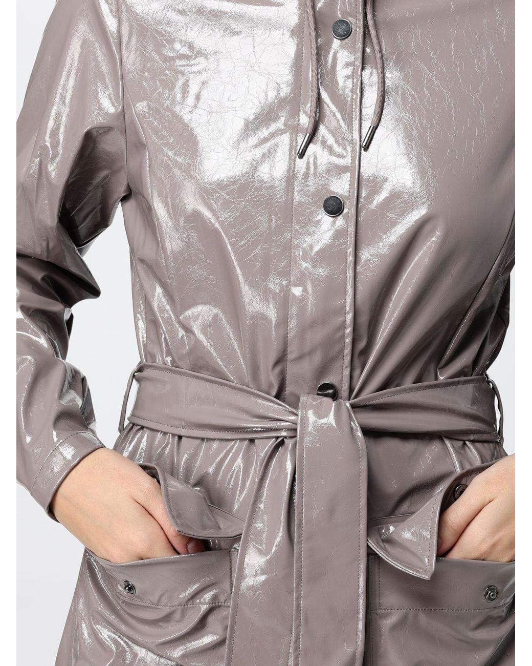 Rains White Waterproof Hooded Trench Coat With A Tie-Belt Waist