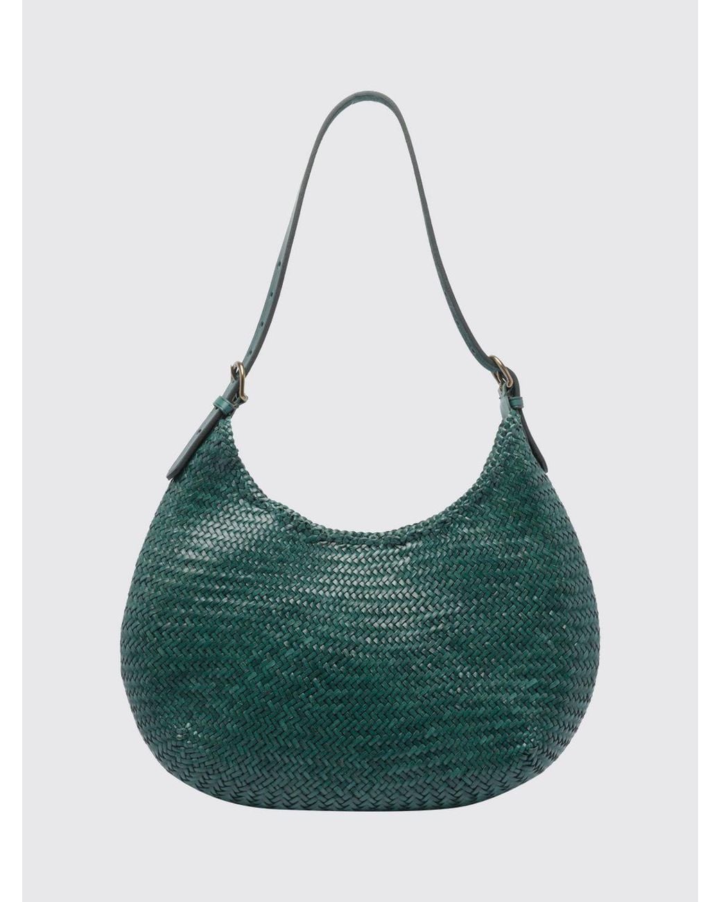 Dragon Diffusion Green Mezza Luna Woven Leather Shoulder Bag