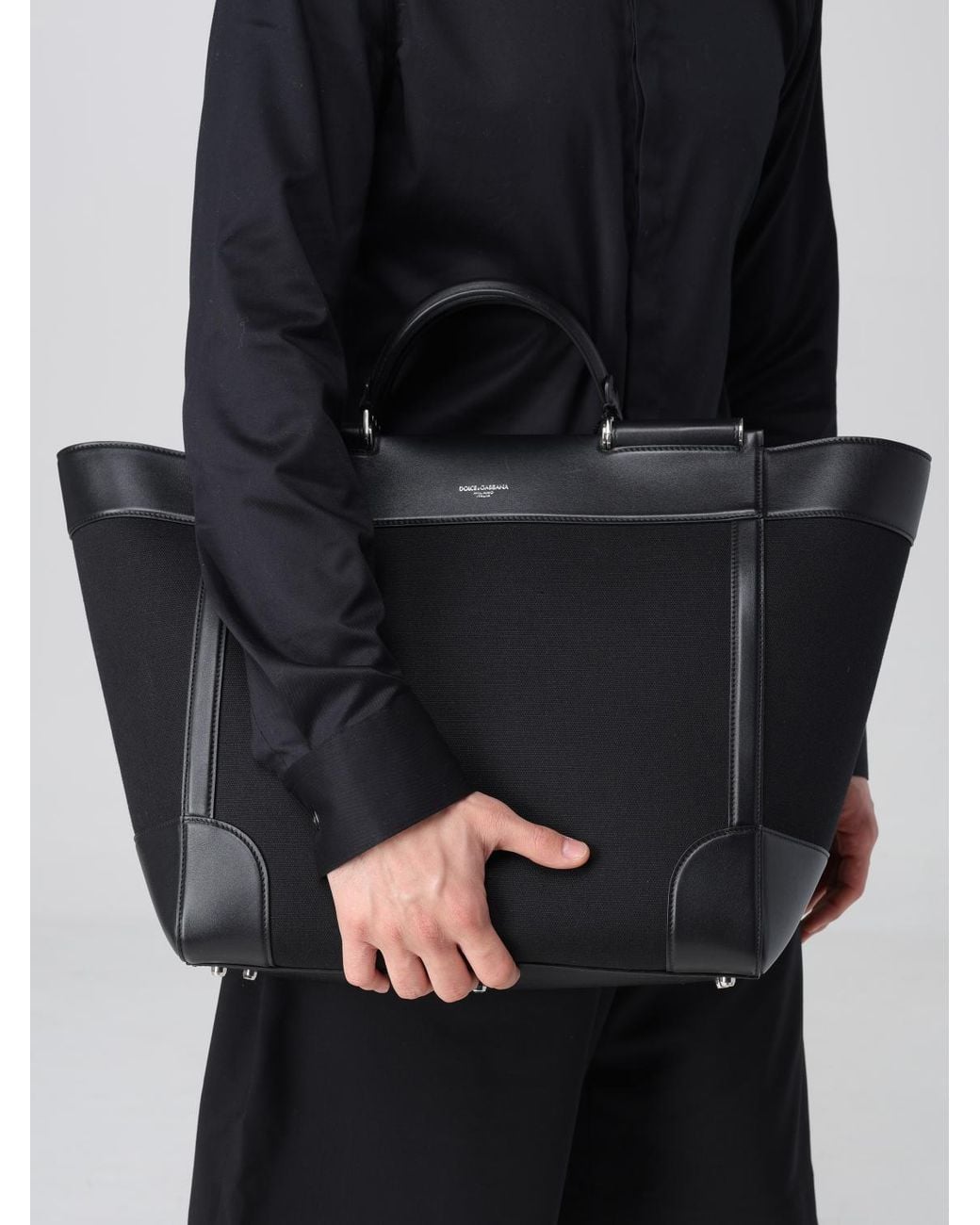 Dolce & Gabbana Black Leather-Trimmed Tote Bag for men