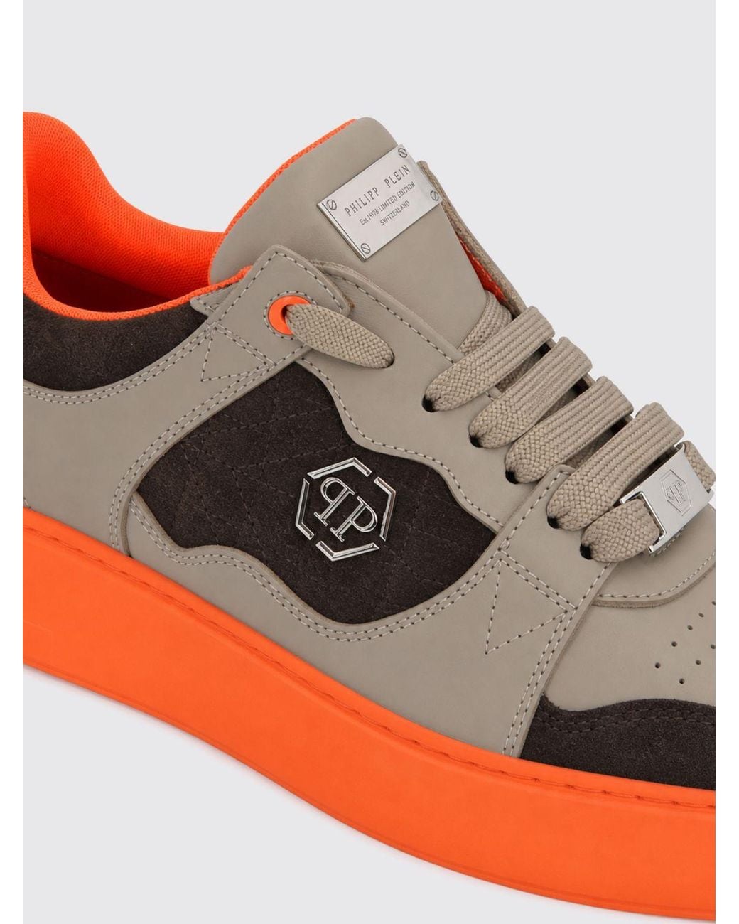 Philipp Plein Red Bicolour Leather And Suede Low-Top Trainers With Hexagon Logo for men