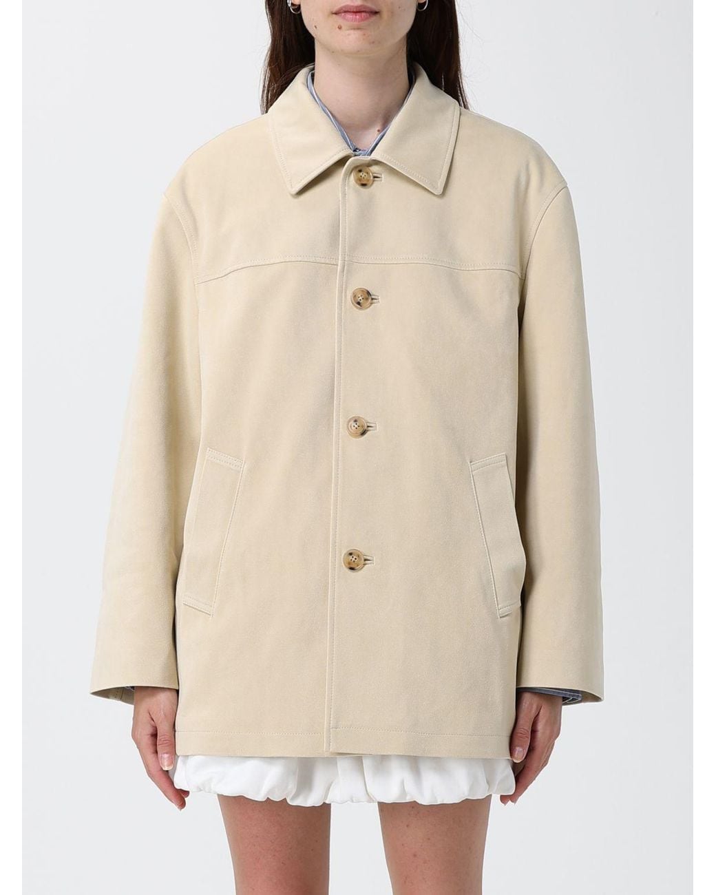 DUNST Natural Faux Leather Shirt Jacket With Dropped Shoulders And Classic Collar