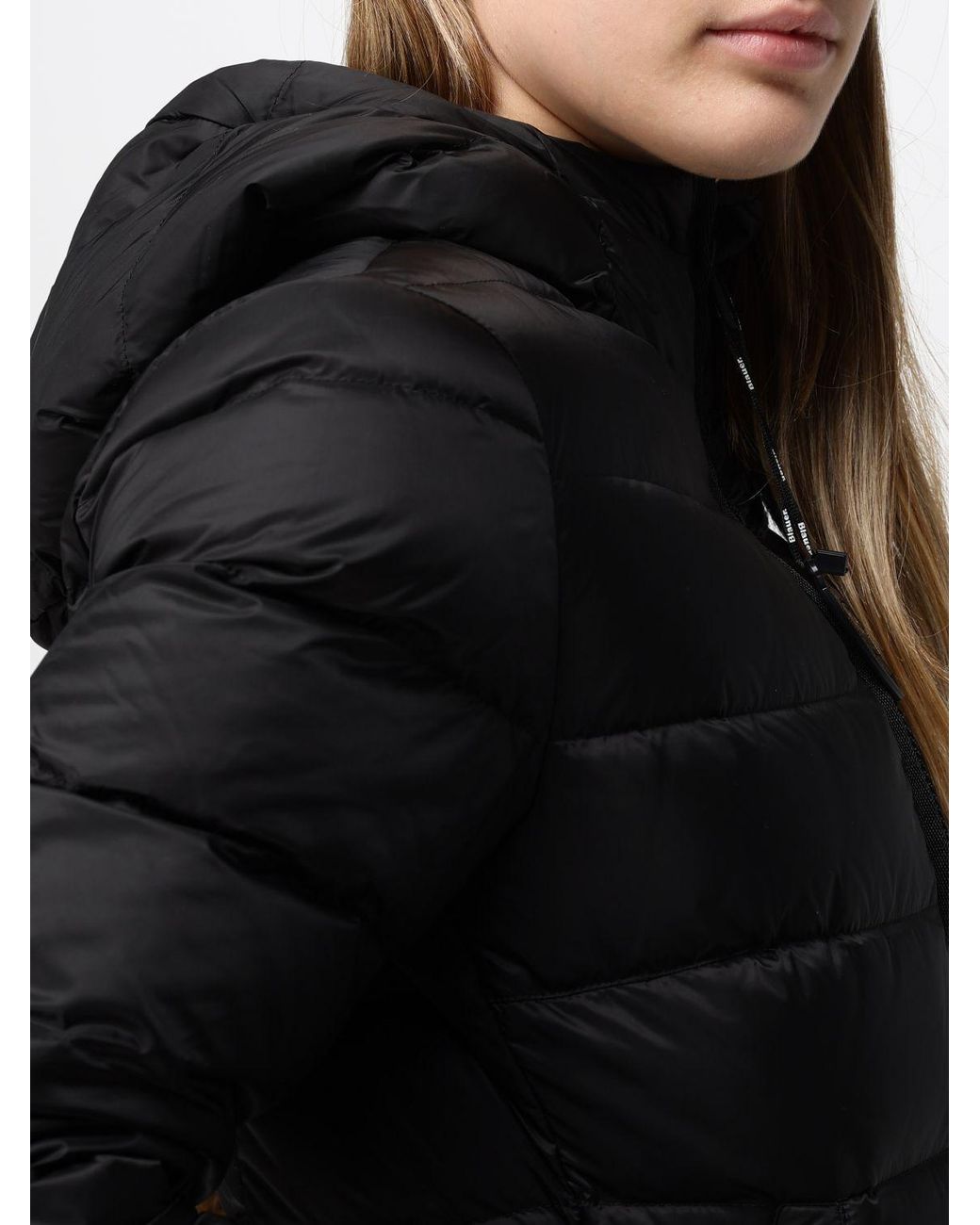 Blauer Black Short Quilted Nylon Down Jacket With Shearling Hood And Slim Fit