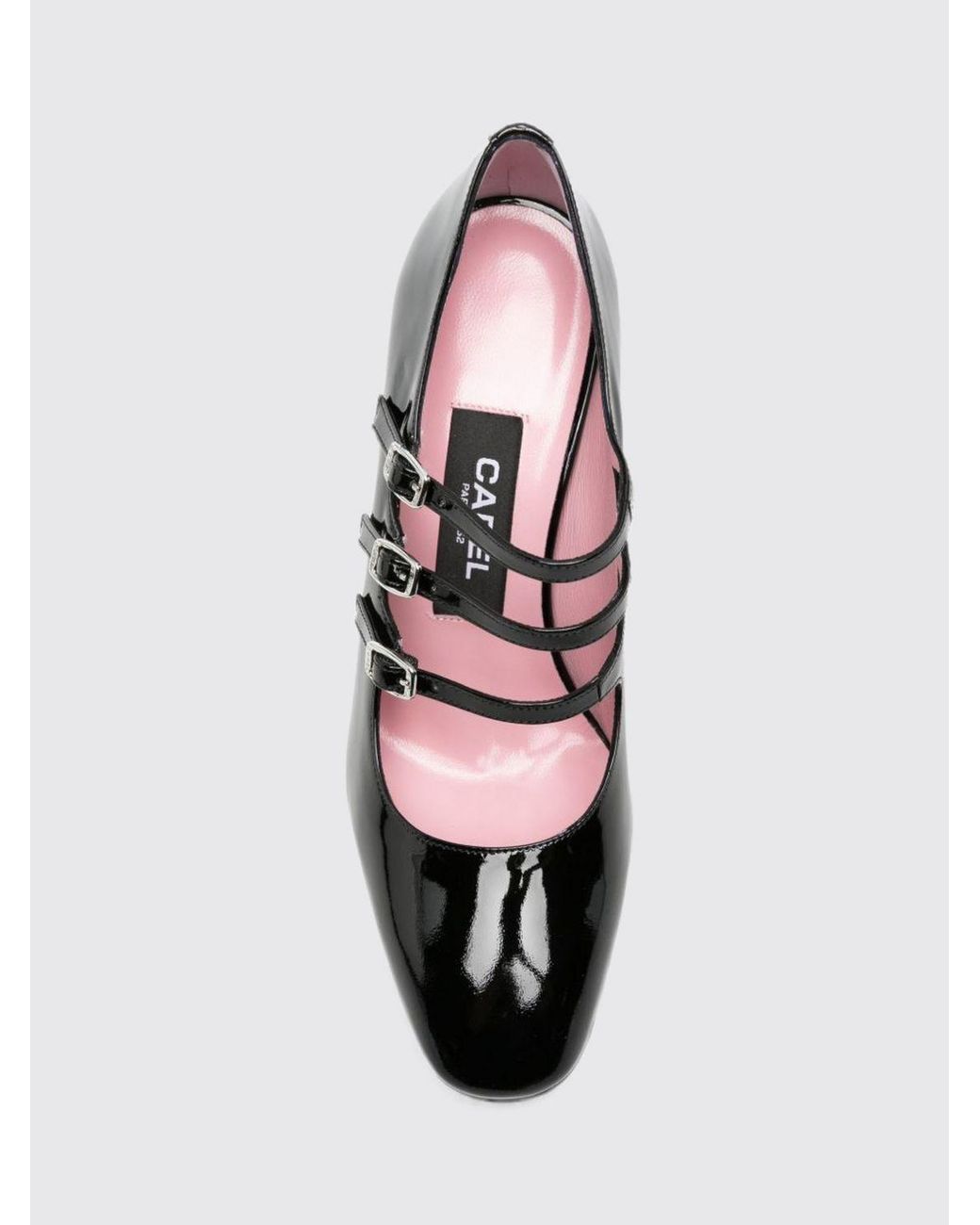 CAREL PARIS Black Keel Patent Leather Mary Jane Pumps With High Heel