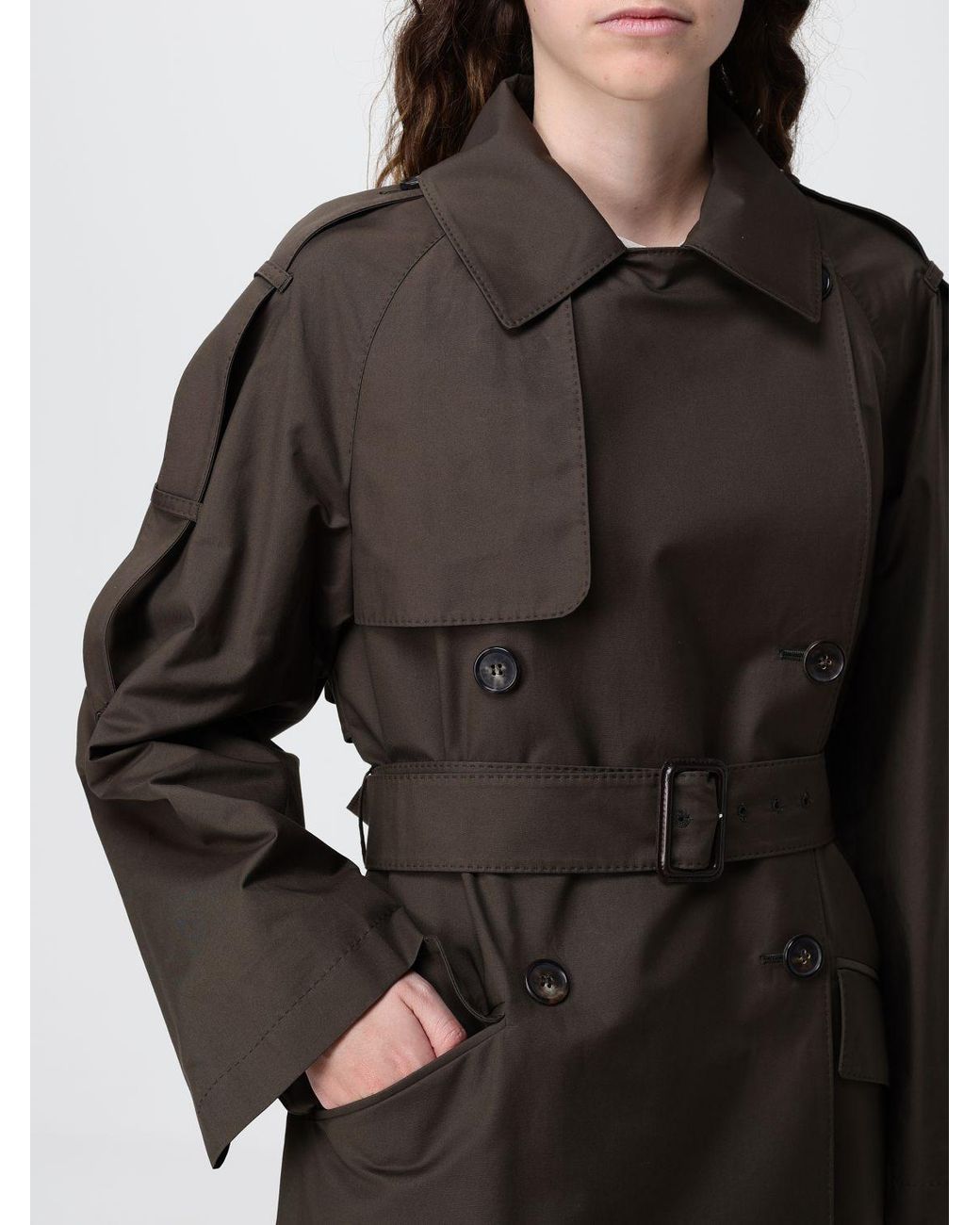 Max Mara Black Double Breasted Cotton Blend Trench Coat