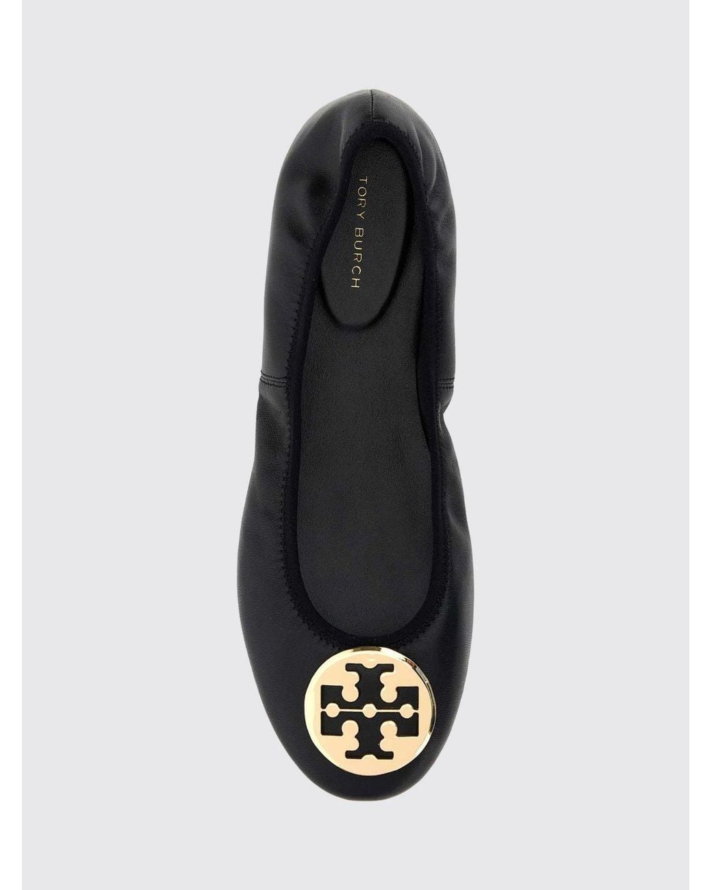 Tory Burch White Reva Smooth Leather Ballet Flats With Double T Metallic Logo