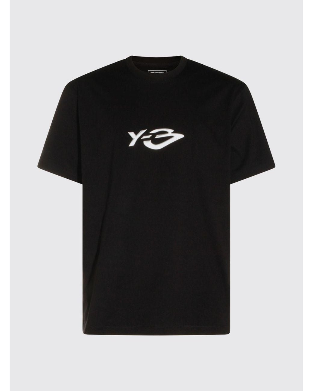 Y-3 Black Cotton Crewneck T-Shirt With Contrast Logo Print On The Back for men