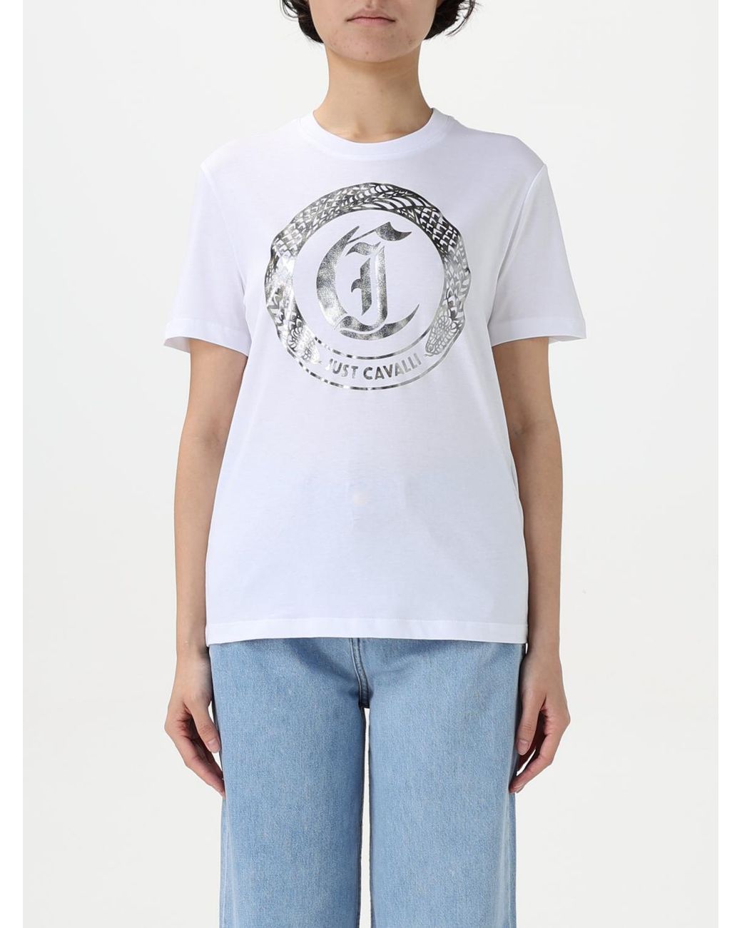 Just Cavalli White Logo Graphic Tee