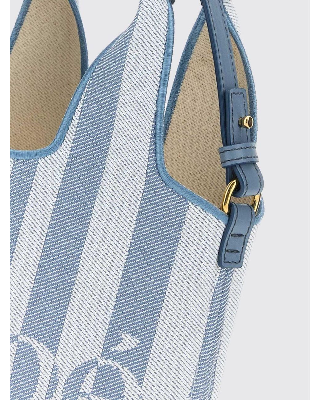 Chloé Blue ChloÉ Striped Cotton Handbag With Jacquard Logo And Leather Handles