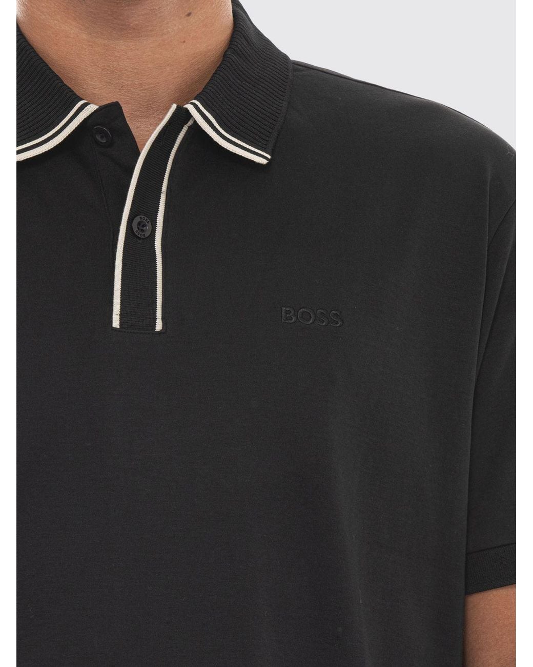 Boss Black Short-Sleeved Cotton Polo Shirt With Contrast Tipping for men