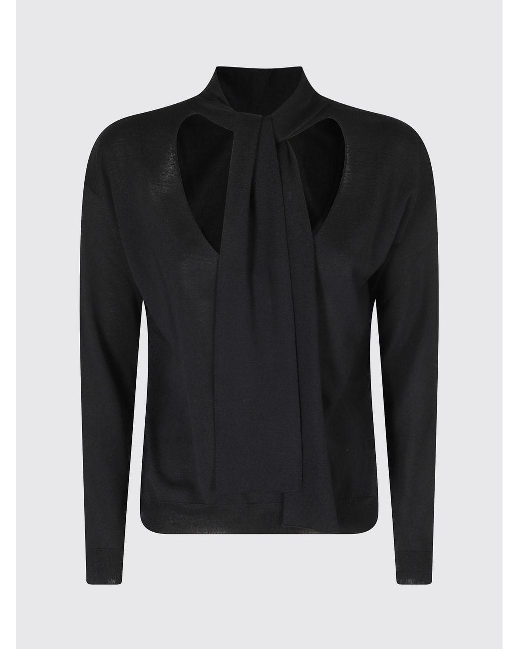 Roberto Collina Blue Wool Jumper With V-Neck And Scarf Collar