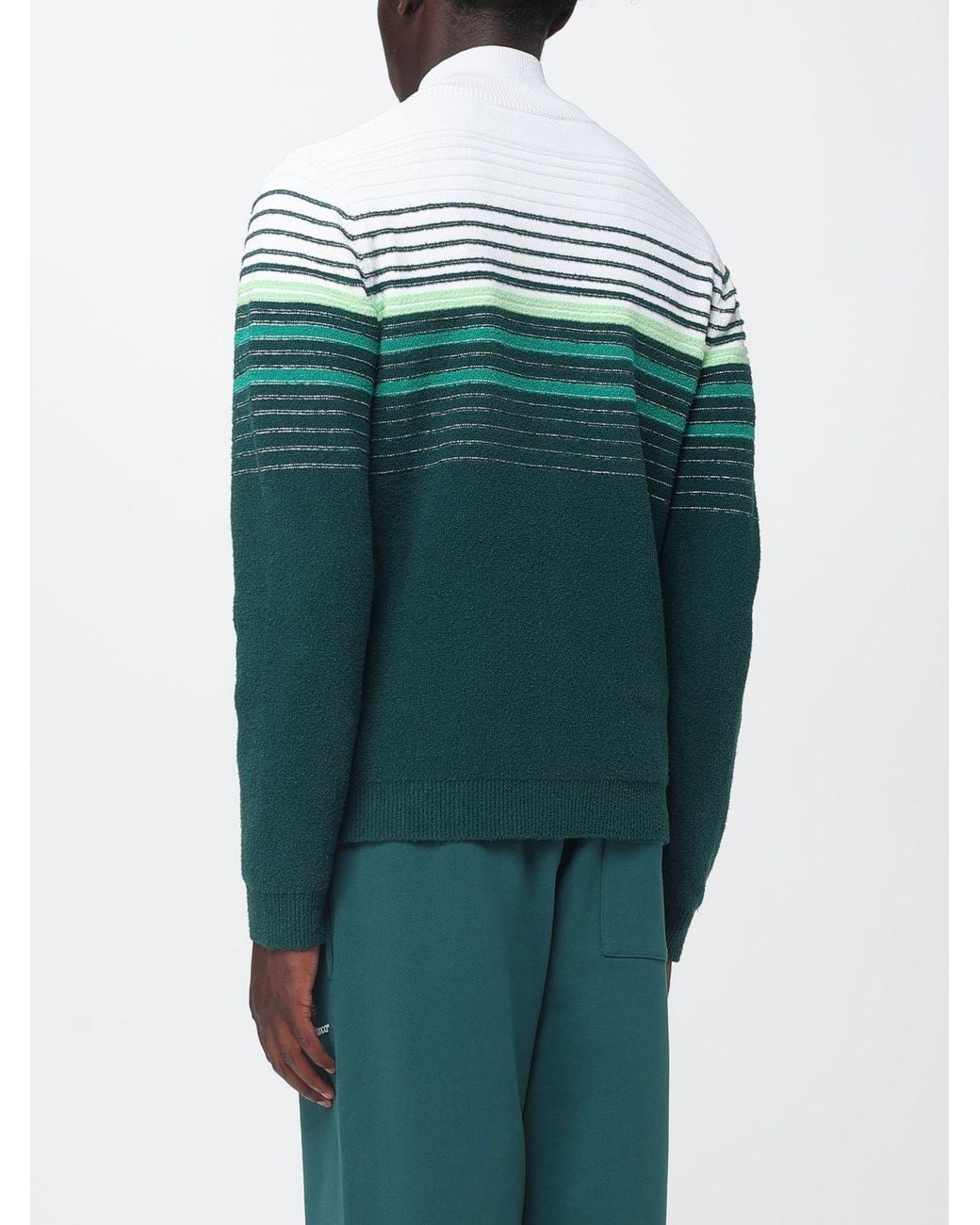 Casablanca Green Striped Cotton-Blend Cardigan With A Turtleneck And Zip Closure for men