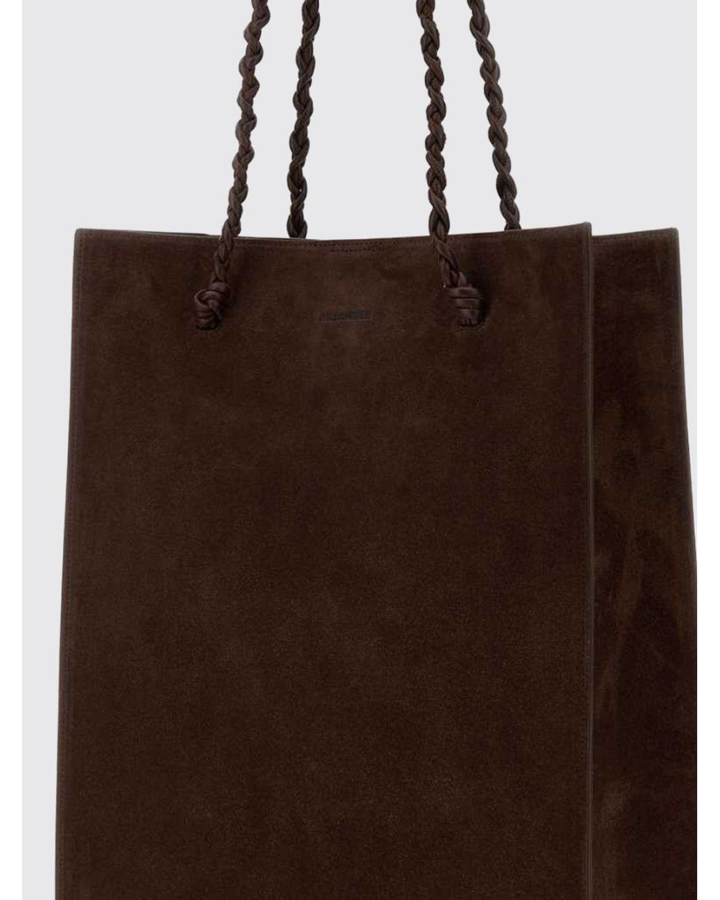 Jil Sander Brown Tangle Medium Suede Calfskin Tote Bag With A Braided Handle