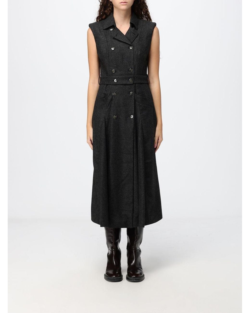 Crida Milano Black Cadore Sleeveless Wool Flannel Midi Wrap Dress
