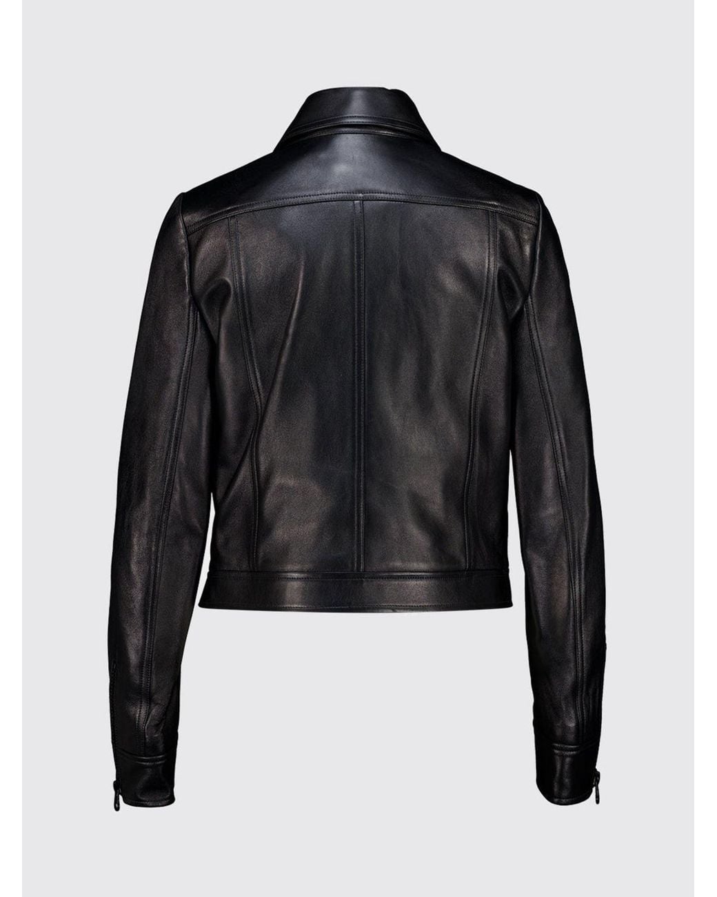 Courreges Black CourrÈ Ges Cropped Smooth Lambskin Biker Jacket With Monogram Logo
