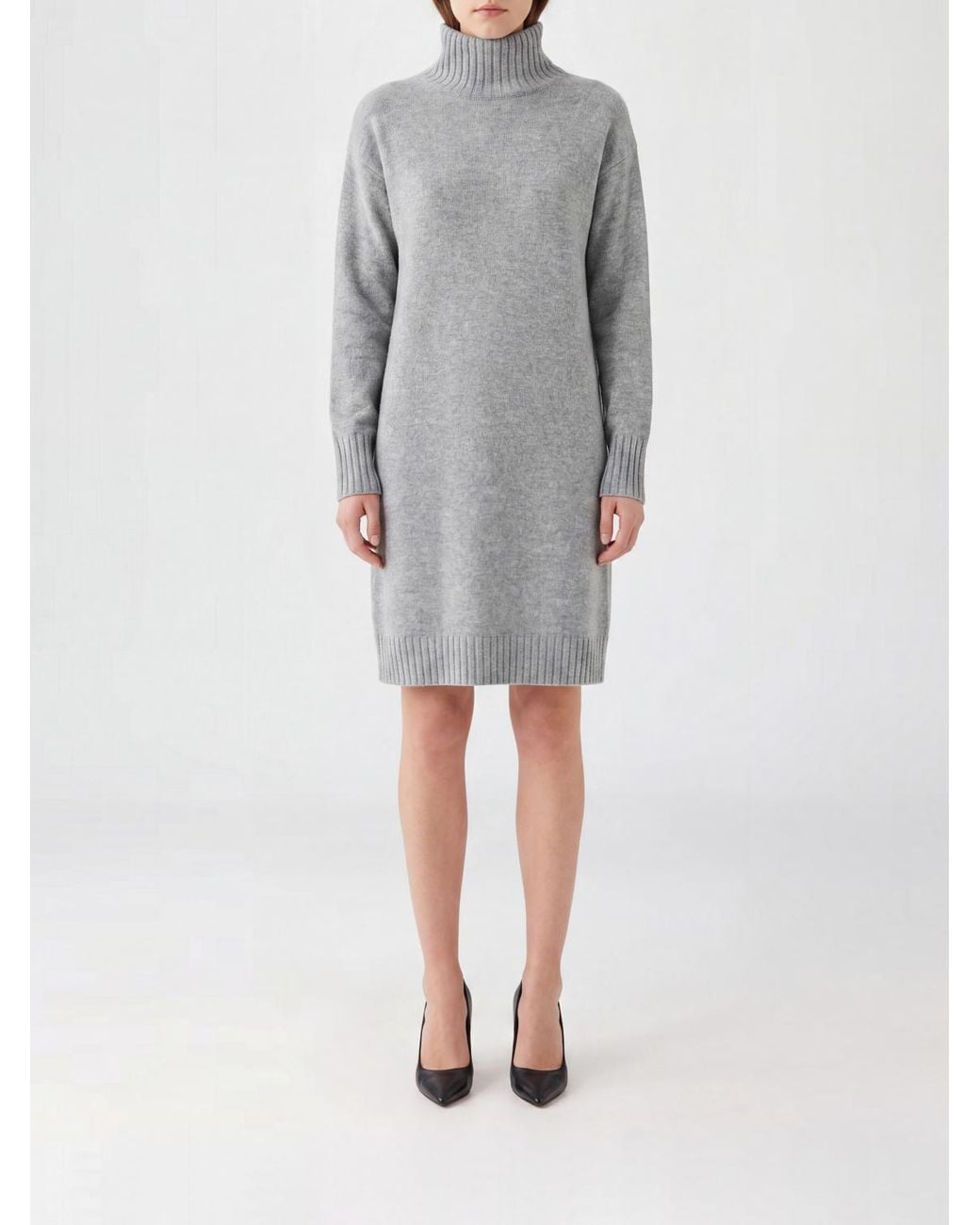 Fabiana Filippi Gray Wool, Silk And Cashmere Knit Turtleneck Mini Dress