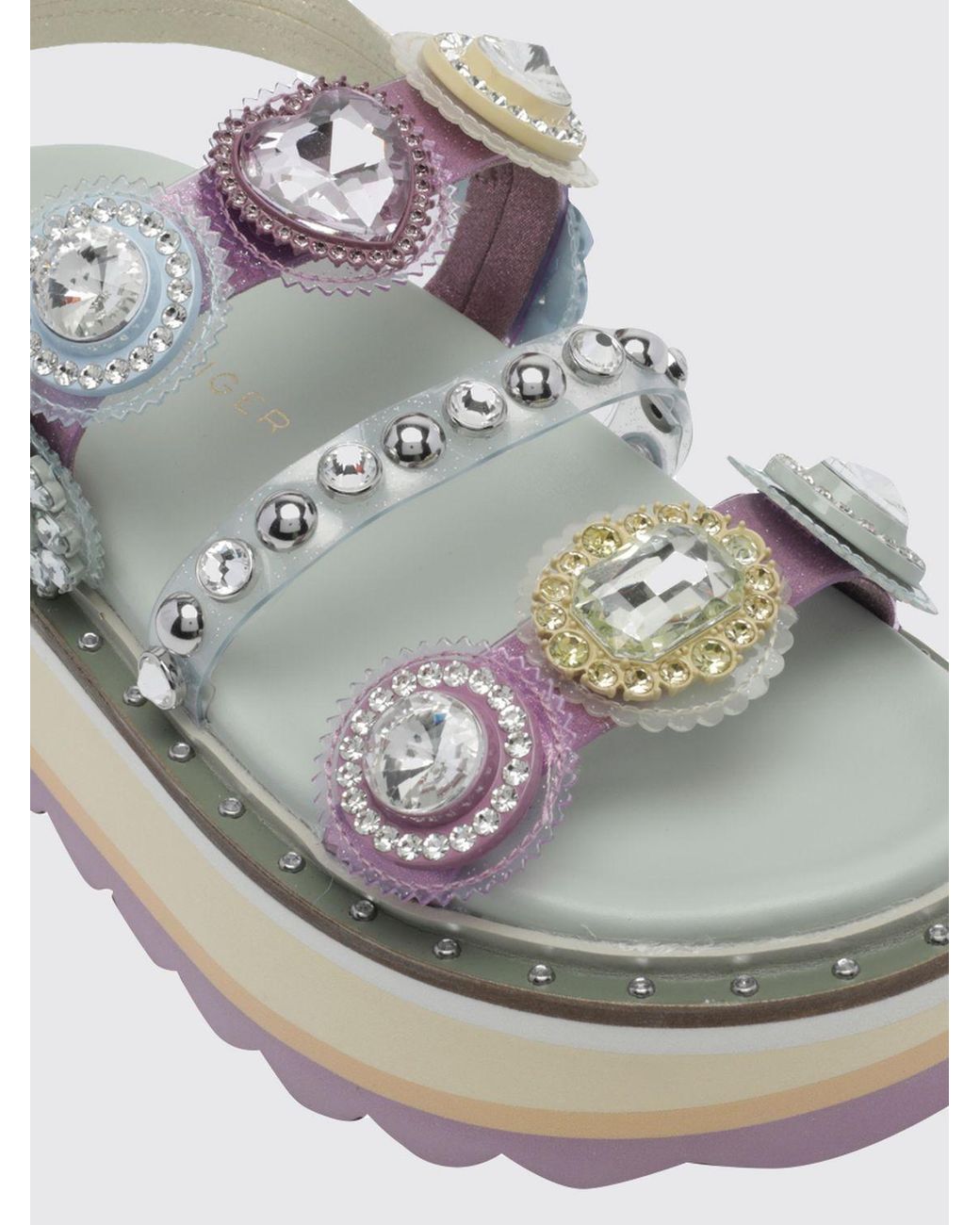 Kurt Geiger White Slingback Platform Sandals With Rhinestone Application