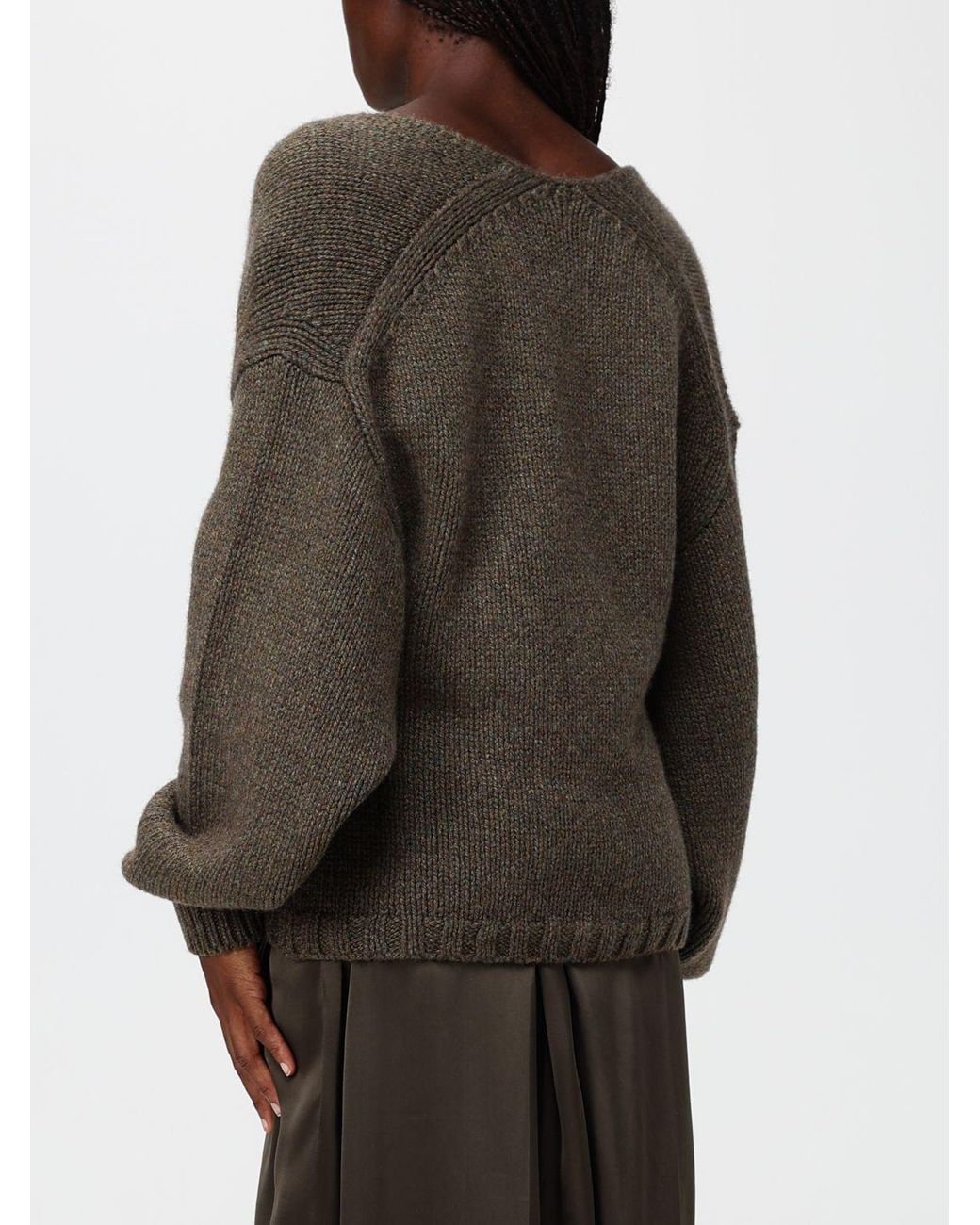 Khaite Green Deep V-Neck Pure Cashmere Cardigan