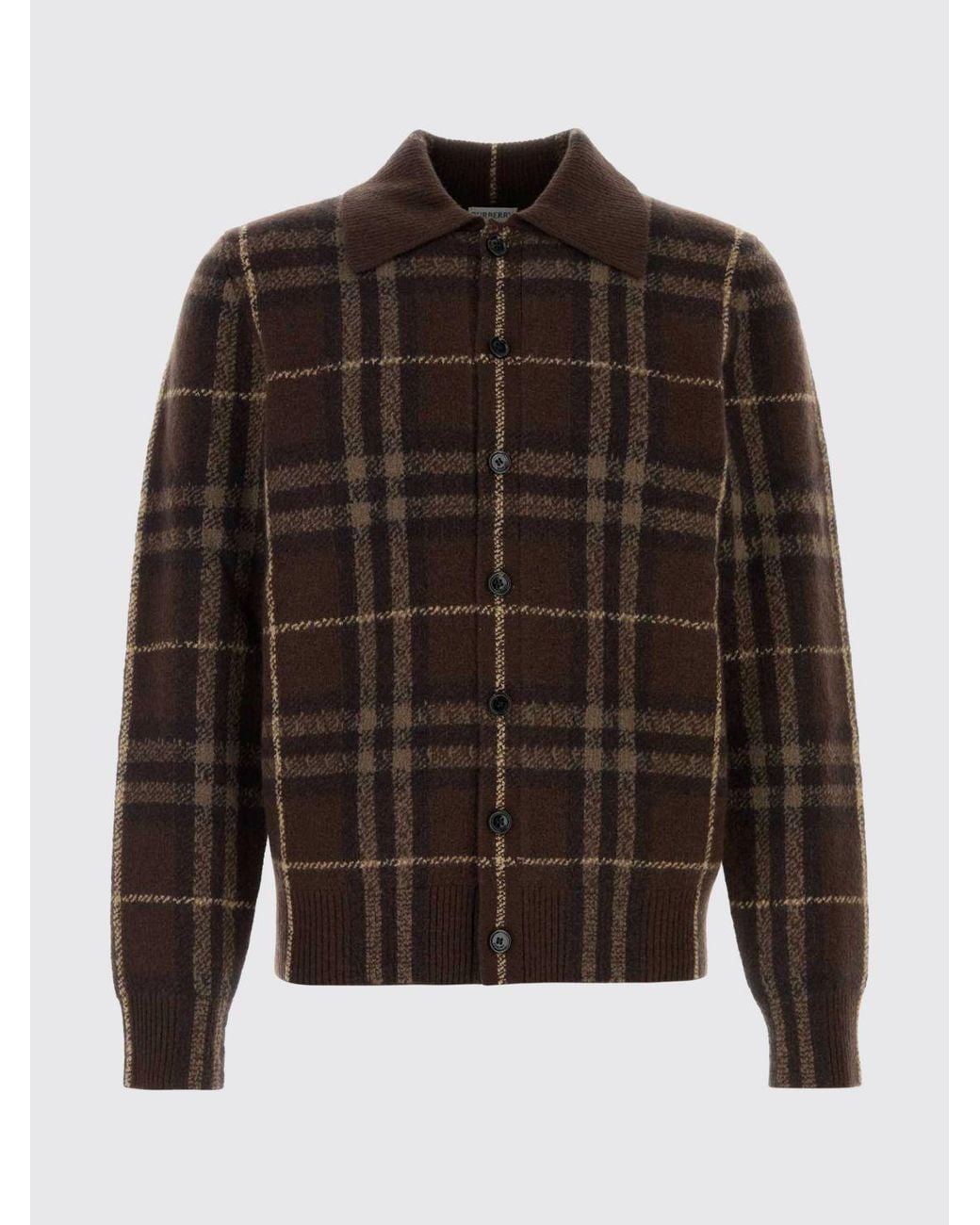 Burberry Brown Vintage Check Cashmere Cardigan With Classic Collar for men