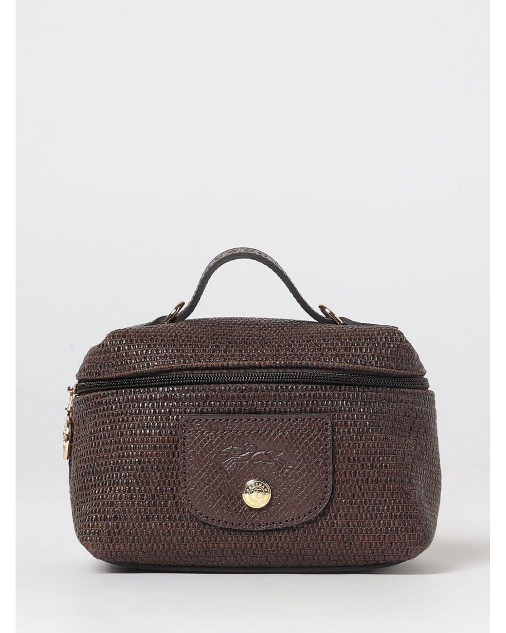 Longchamp Brown Le Pliage Mini Raffia Handbag With Leather Handle