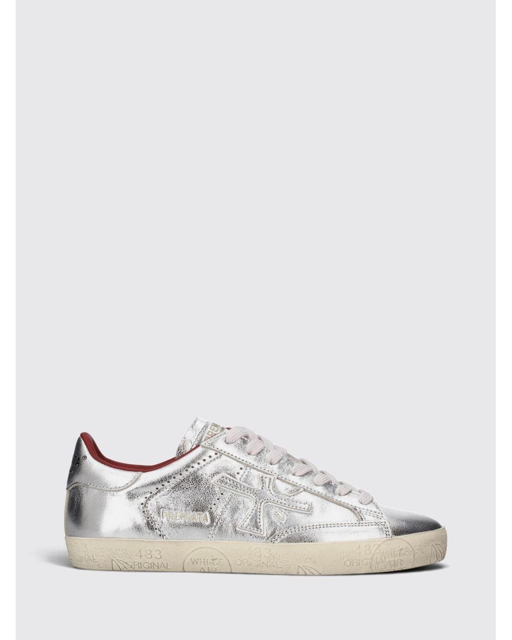 Premiata White Stevend Calfskin Sneakers With Contrasting Details And Logo