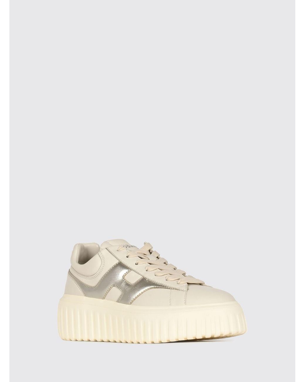 Hogan Natural H-Stripes Leather Platform Sneakers With Laminated Details