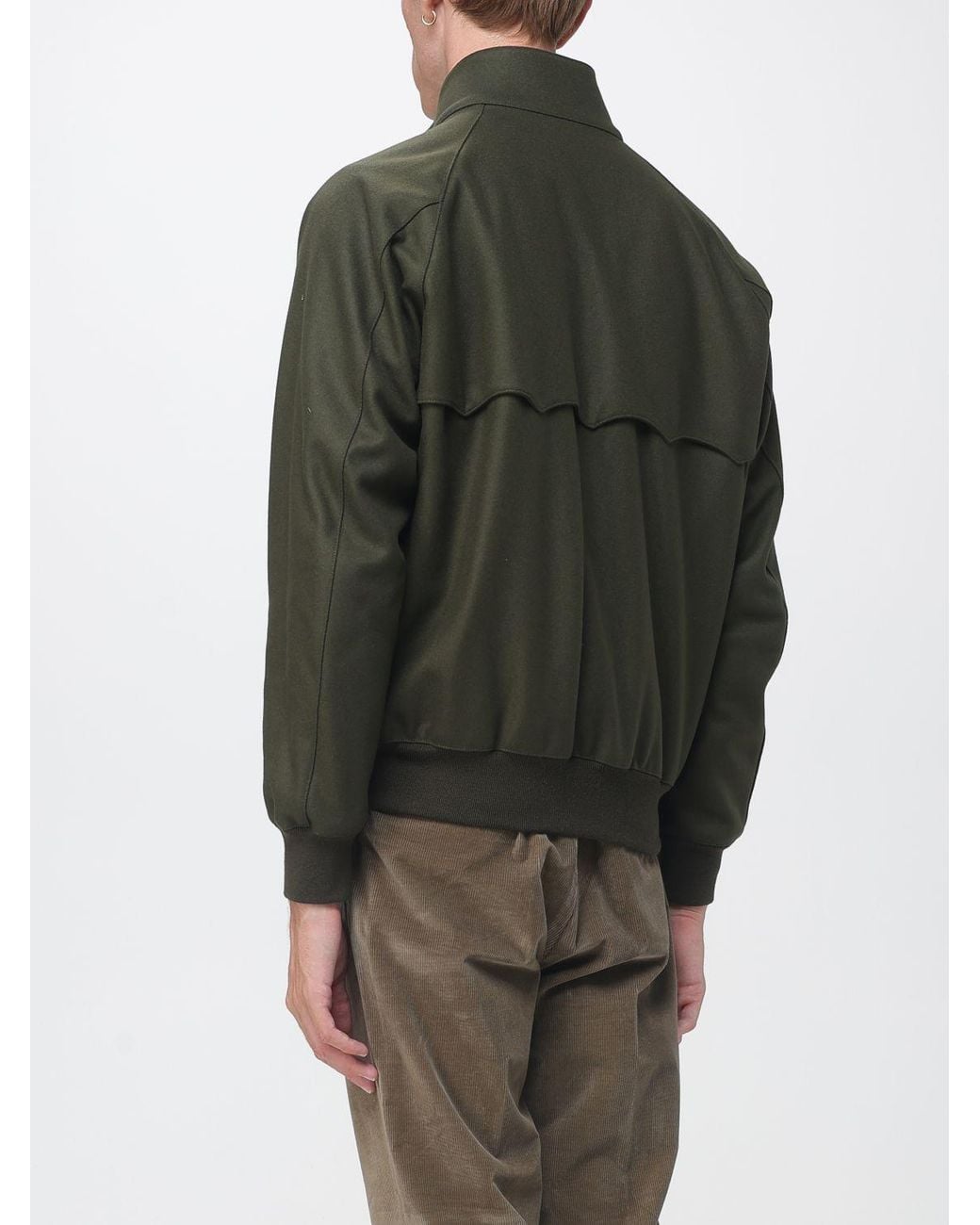 Baracuta Green G9 Melton Wool Blend Bomber Jacket With High Collar And Check Lining for men