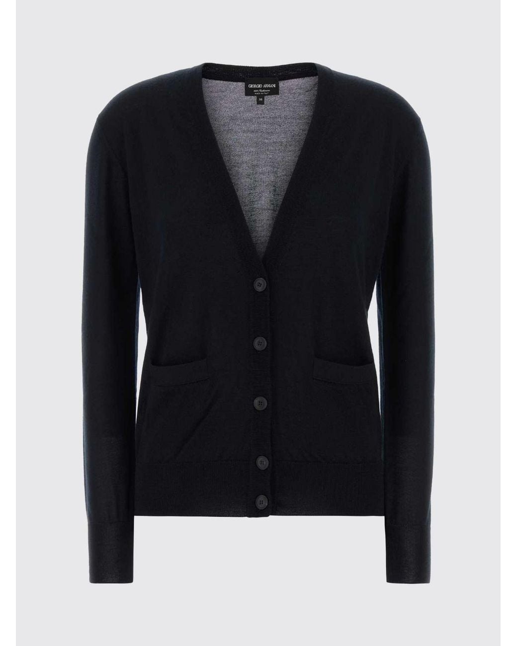 Giorgio Armani Blue Pure Cashmere V-Neck Cardigan With Ribbed Trims