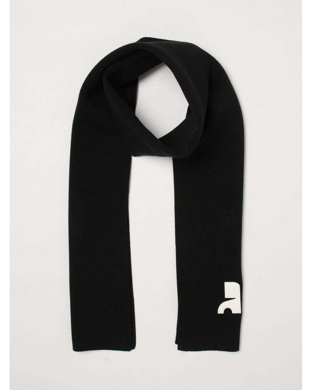 Courreges Black CourrÈ Ges Rectangular Merino Wool Scarf With Monogram And Applied Logo