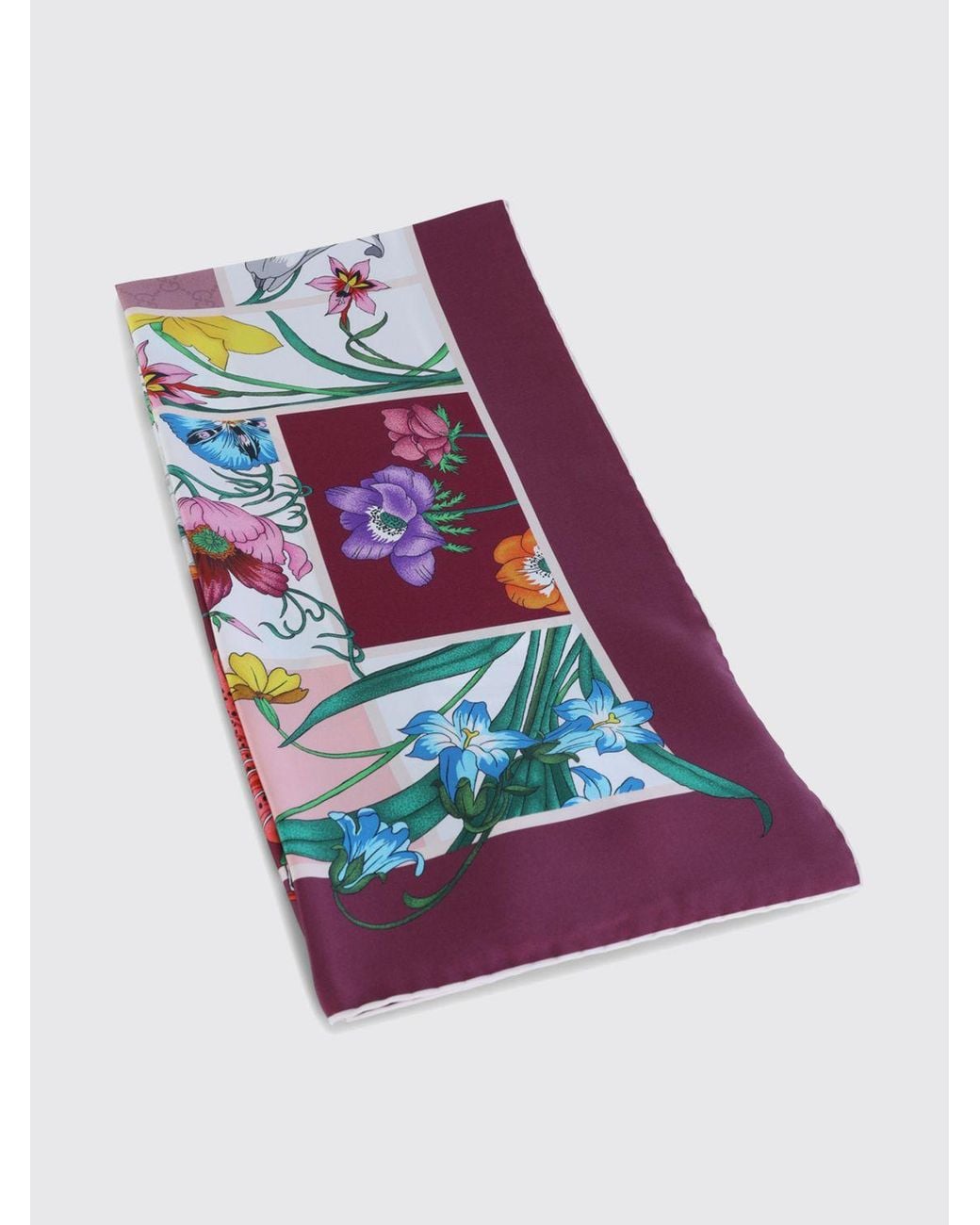 Gucci Pink Gg Monogram And Floral Motif Silk Twill Scarf
