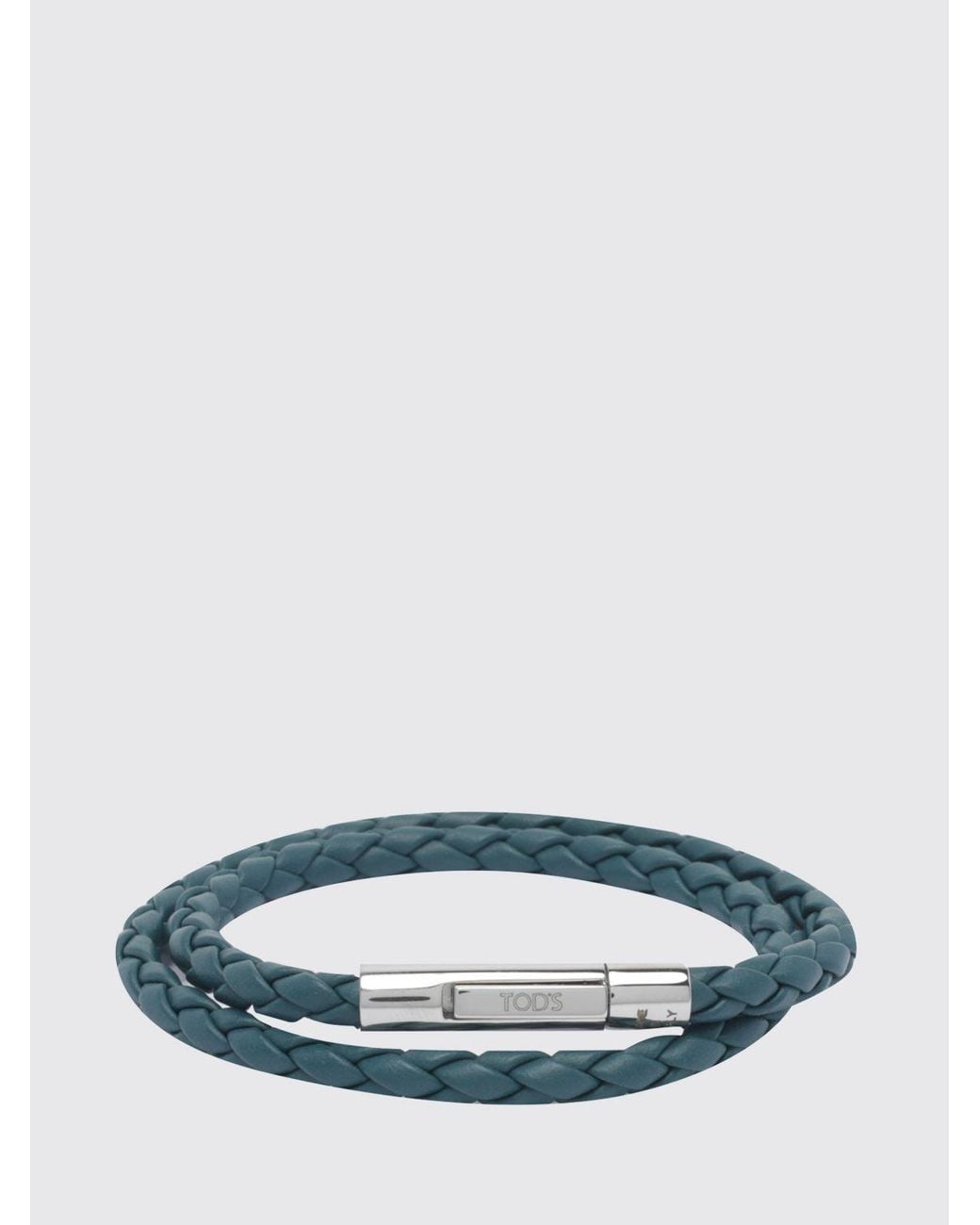 Tod's Blue Mycolors Woven Calfskin Leather Bracelet With Engraved Logo for men