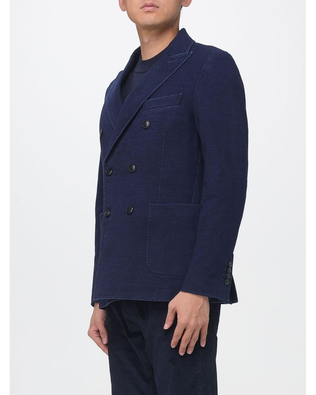 Circolo 1901 Blue Double-Breasted Cotton Blazer With Lapel Collar And Patch Pockets for men